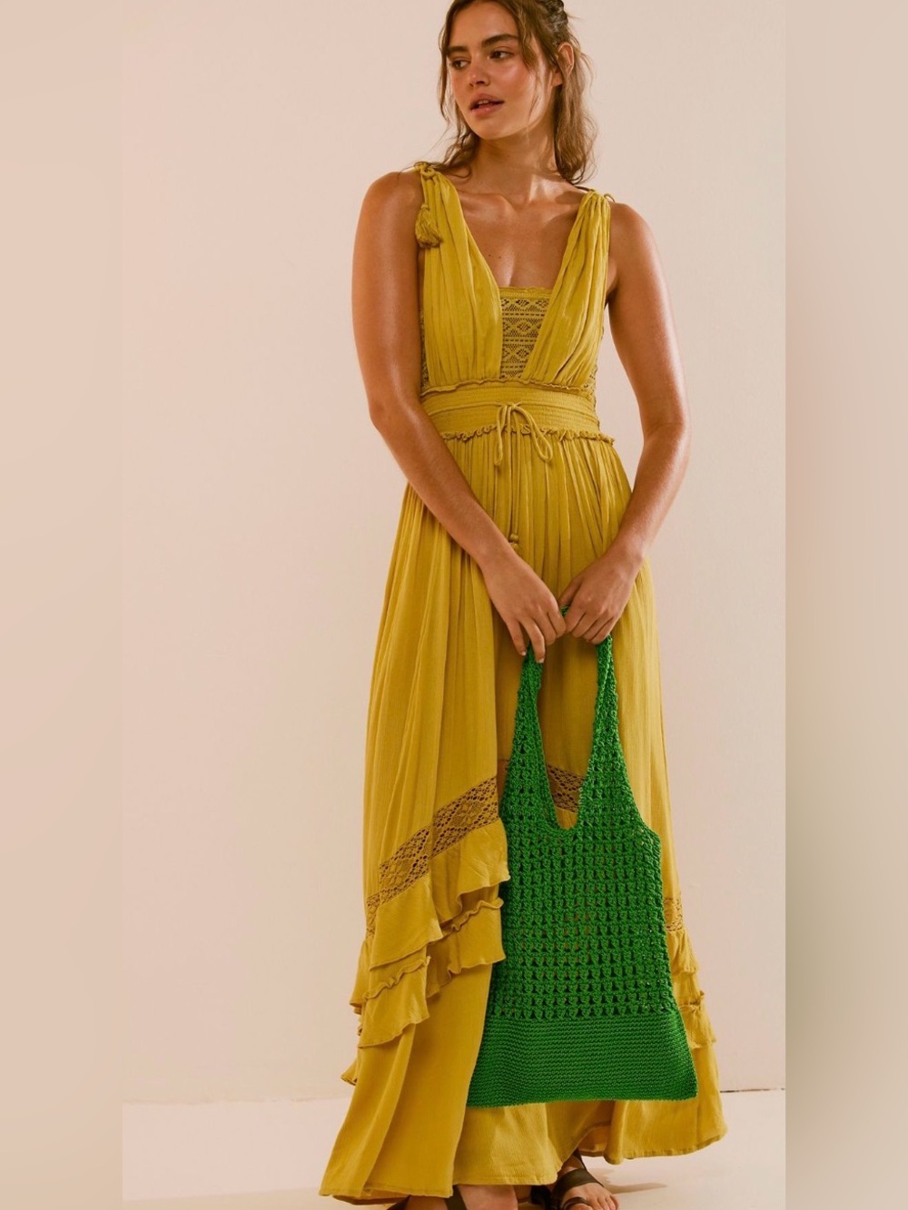Free People Santa Maria Maxi Dress in mustard yellow
